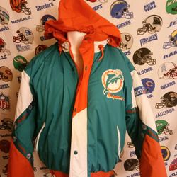 Vintage Vntg 1990s Miami Dolphins NFL Football Pro Player Puffer Jacket