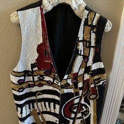1990’s “FASHION FANTASY” Jazzfest WOMEN’S VEST with Sequined Musical Instruments, Excellent Condition 