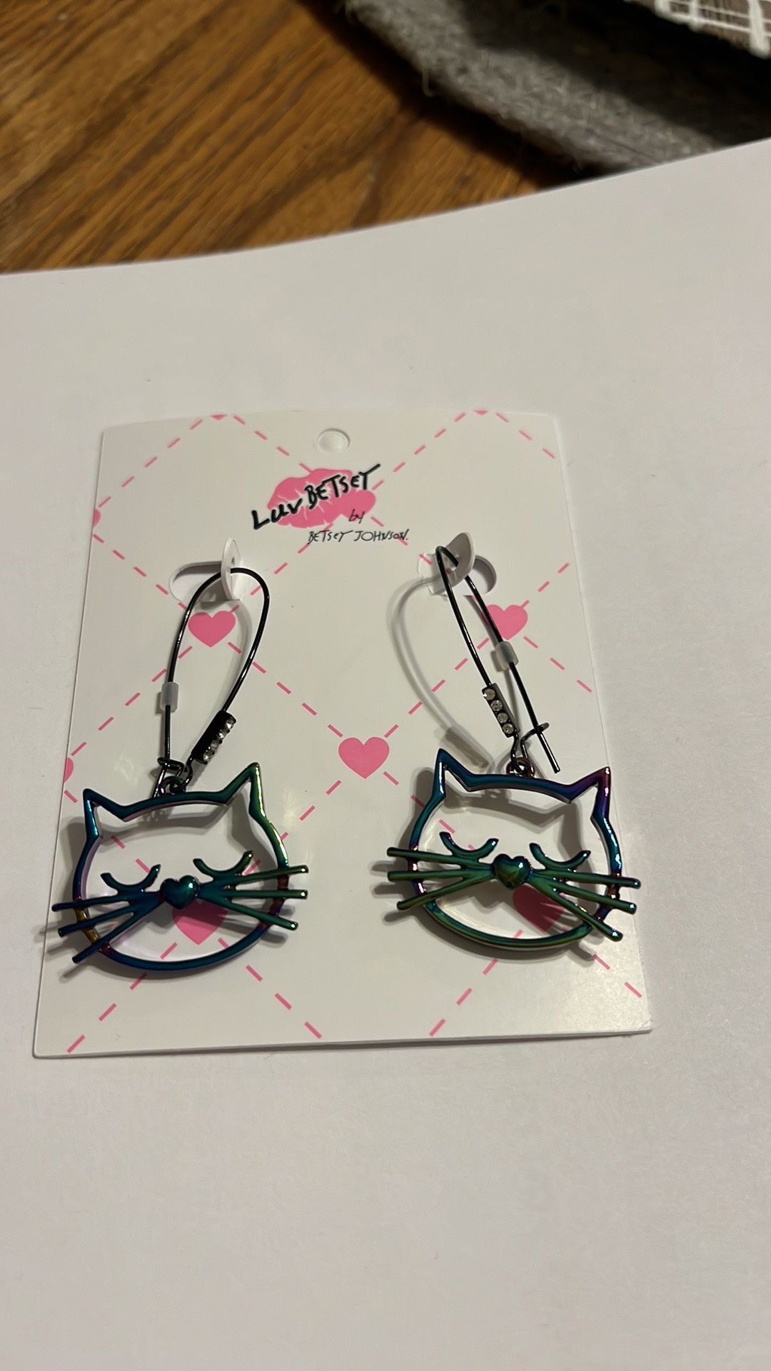 New Luv Betsey by Betsey Johnson Multicolor Metal Cat Hook Earrings