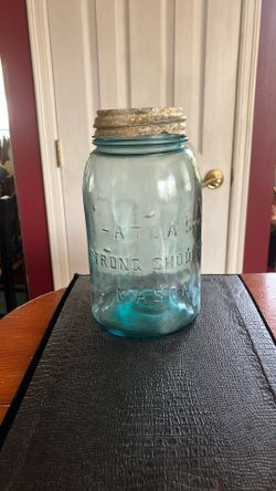 Vtg Strong Mason Teal Jar.