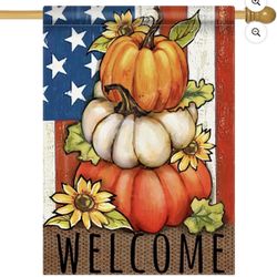 Covido Welcome Fall Pumpkin Patch Decorative House Flag, Autumn Sunflower Stars Stripes Garden Yard Outside Decorations, Thanksgiving Farmhouse Patrio