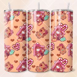 Custom 20oz Christmas HK Kitty Gingerbread Houses Stainless Steel Skinny Tumbler