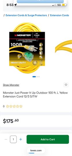 Monster Just Power It Up Outdoor 100 ft. L Yellow Extension Cord 12/3 SJTW