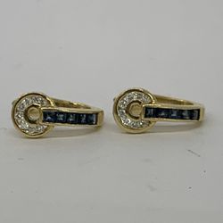 Natural Sapphire And Diamond Huggie In Real 14kt Gold 