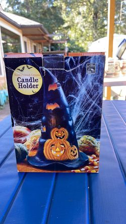 Alco Hand-Painted Ceramic Witch Hat & Pumpkin Candle Holder $10