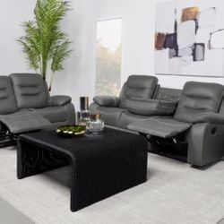 Nova-2 Piece Upholstered Motion Reclining Sofa Set-Dark Grey
