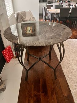Round Marble Style Glass Top Dining Table with Chairs