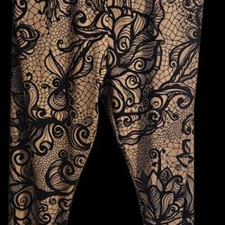 Floral Patterned Black and Tan Leggings