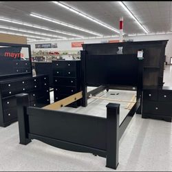 Mirlotown Black Poster Bedroom Set, Recamara,Dresser, Mirror, nightstand, Chest, bed frame Cama 