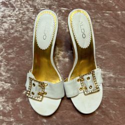 White & Gold Slide On Heels