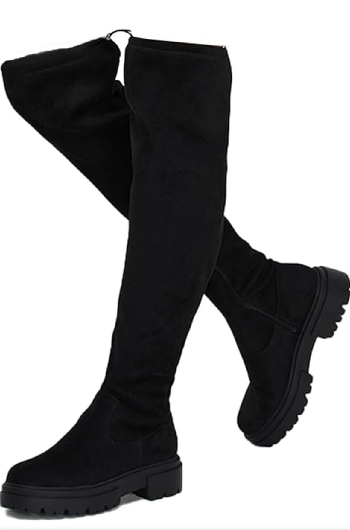 Women's Over the Knee High Boots Stretch Platform Block Heel Long Boots Wide Width Black Thigh High Boots
