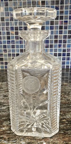 Vintage Cut Crystal Square Decanter W/Stopper 9"