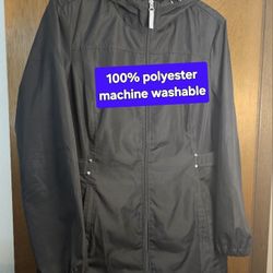 Black Hooded Jones New York Lightweight Rain Jacket Women's Sz Large. EUC $18