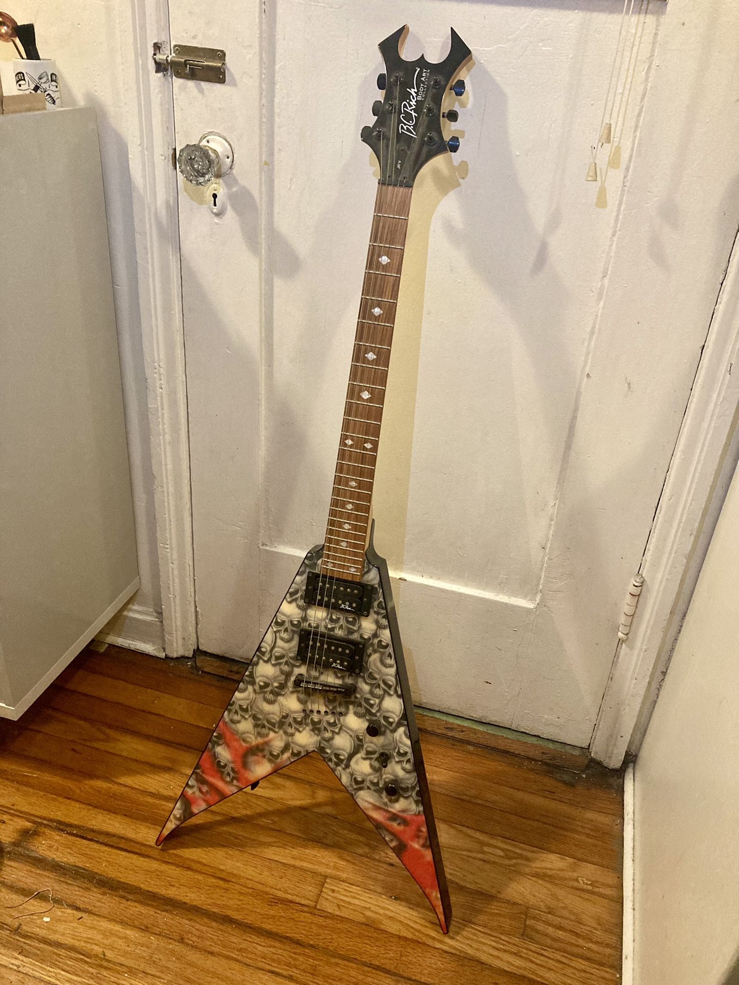 BC Rich Skull Pile Flying V Guitar, 2003 Body Art Collection Electric Guitar