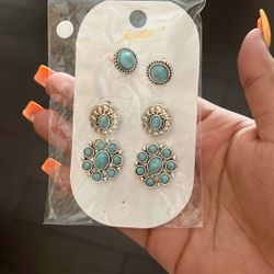 3 Pair Of Turquoise Earrings 