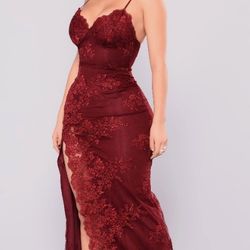 Fashion Nova Burgundy Lace Maxi Dress New Small