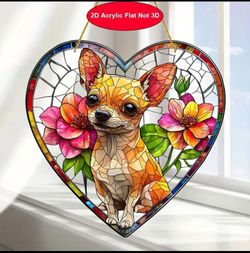 Chihuahua & Blossoms Heart Suncatcher — Loyal Love in Stained Glass