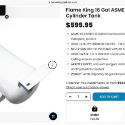 Flame King 16 Gal ASME RV Trailer Propane Cylinder Tank