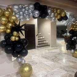 Balloon Garland Silver, Gold, Black 