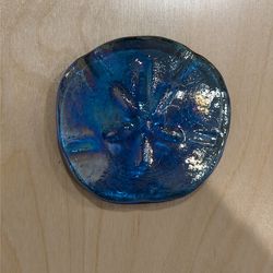 Sand Dollar Iridescent Blue Glass Paperweight