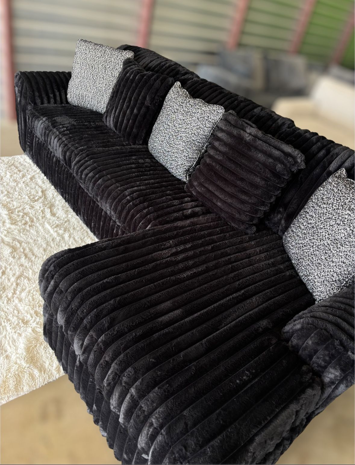 LIKE NEW black Corduroy Ashley Furniture Sectional Sofa Couch (DELIVERY AVAILABLE)