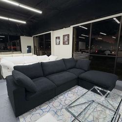 ✨ Black Cloud Sectional Couches for Living Room, Convertible L-Shape Couch with Ottoman - $999