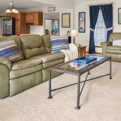 Reclining La-Z-Boy Green Leather Sofa & Loveseat Set 