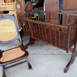 Baby Cradle And Folding Rocking Chair