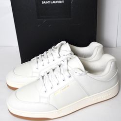 NEW SAINT LAURENT SL/61 Low-Top Sneakers White Grained Leather Mens Size 46 M 713600
