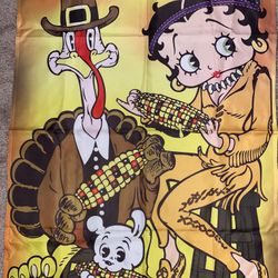 Betty Boop Garden  House Decor Flag Thanksgiving November Holiday Pudgy New