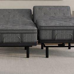 Brand new king size bed split king bed adjustable bed Sleep Science Solara 14 in hybrid euro top mattress with adjustable base power bed movable bed f