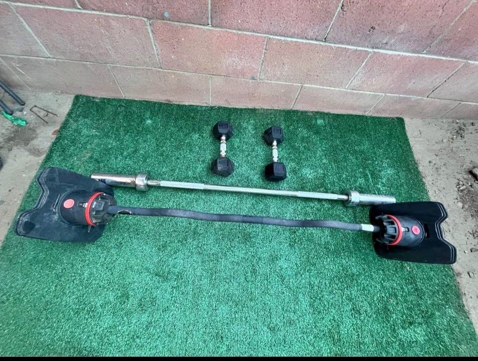 Bowflex Curl Bar 2080 And Olympic Barbell And 10lb Dumbbells
