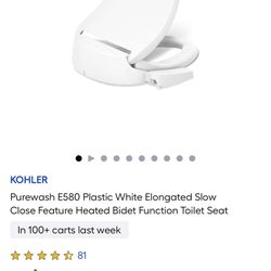 KOHLER Purewash E580 Plastic White Elongated Slow Close Feature Heated Bidet Function Toilet Seat