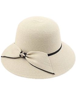Beige Sun Hat Women Wide Brim Straw Hat Floppy Foldable Packable Beach Hat UV UPF 50+