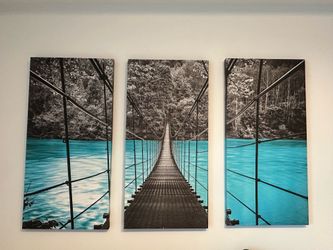 Large 3-Piece Modern Canvas Wall Art – Bridge Over Turquoise Water