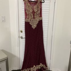 Arabian Night Dress Maroon And Gold
