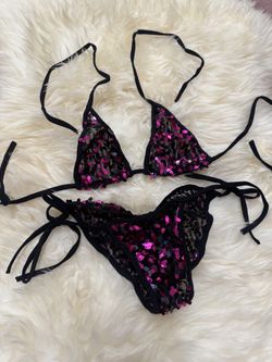 New one size metallic pink sequin bikini y2k festival rave outfit raver lingerie dance