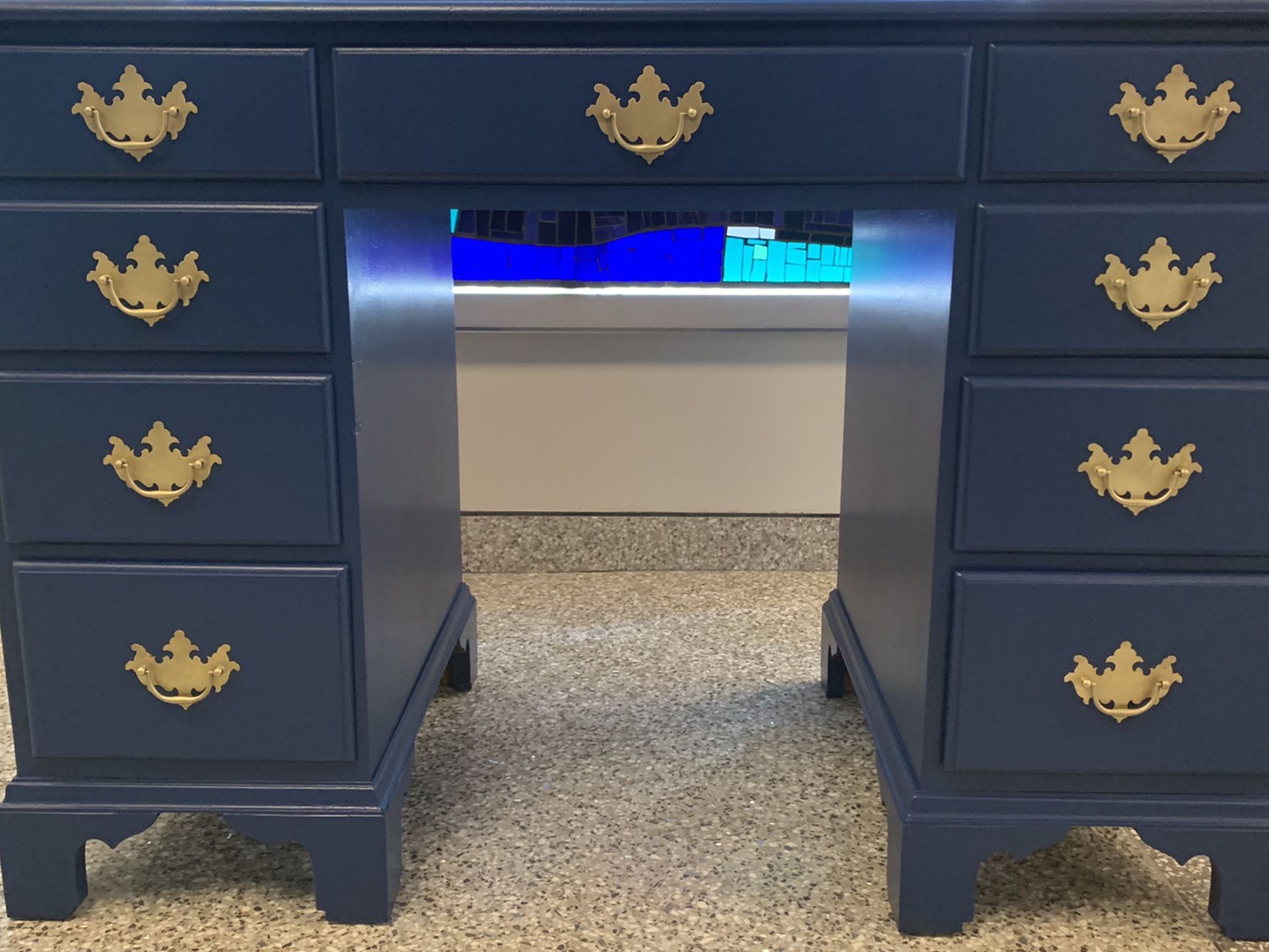 Conant Ball Blue Refinished Wood Desk