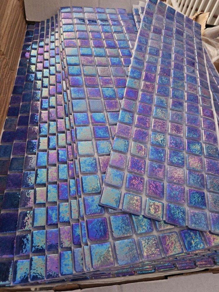 Premium Glass Mosaic Tile Iridescent Pearl Sea Square