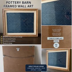 Pottery Barn Framed Blue Textured Wall Art | Wood Frame | Like New