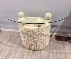 Stone Base Glass Top Accent Table