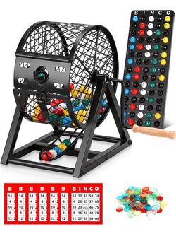 12” Deluxe Bingo Game Set Cage Board Balls 30 Cards Chips Gray