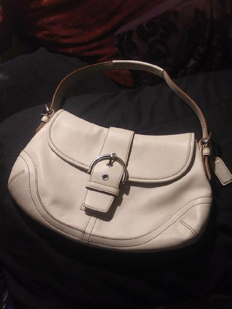 All White Medium Leather Coach Soho Handbag Style # 9248