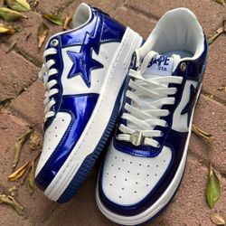 A Bathing Ape Bape Sta Patent Leather White Blue