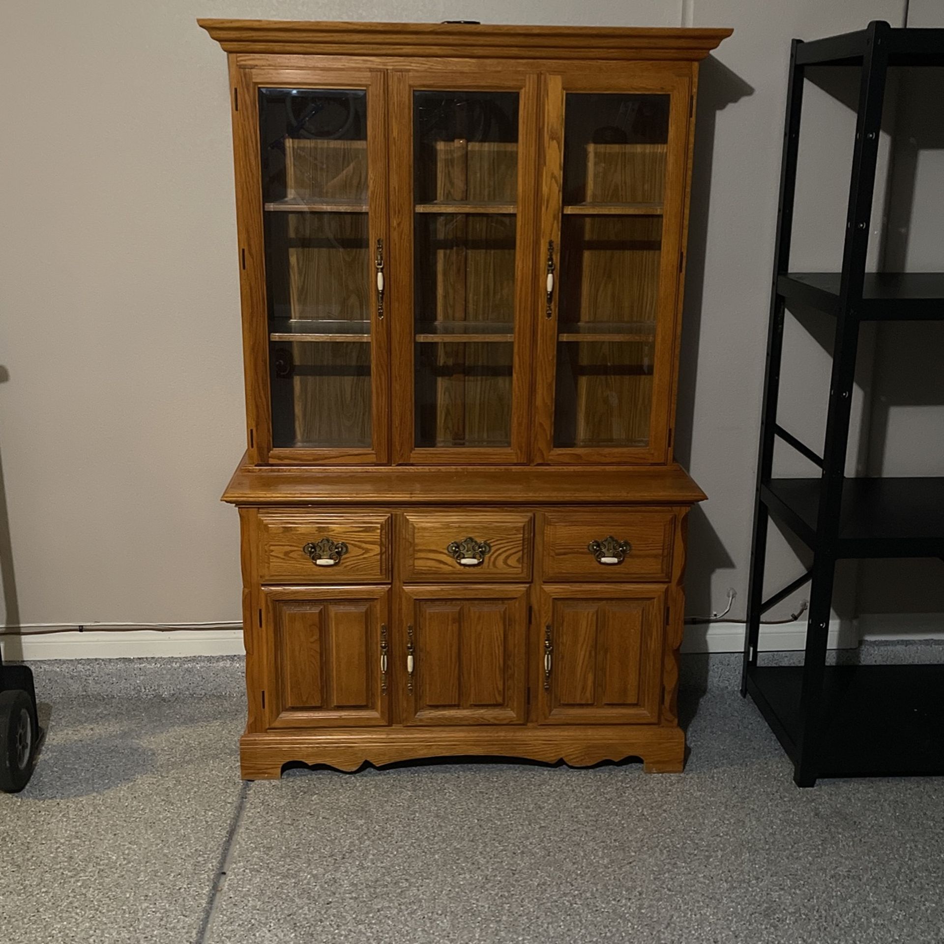 Antique Thresher Cochrane China Cabinet With Light