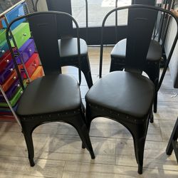 4pcs Metal Dining Chairs with PU Leather Seat High Back Soft Cushioned Industrial Classic Iron Chairs Chic Dining Bistro Cafe Coffee Chair 18 Inch Bla