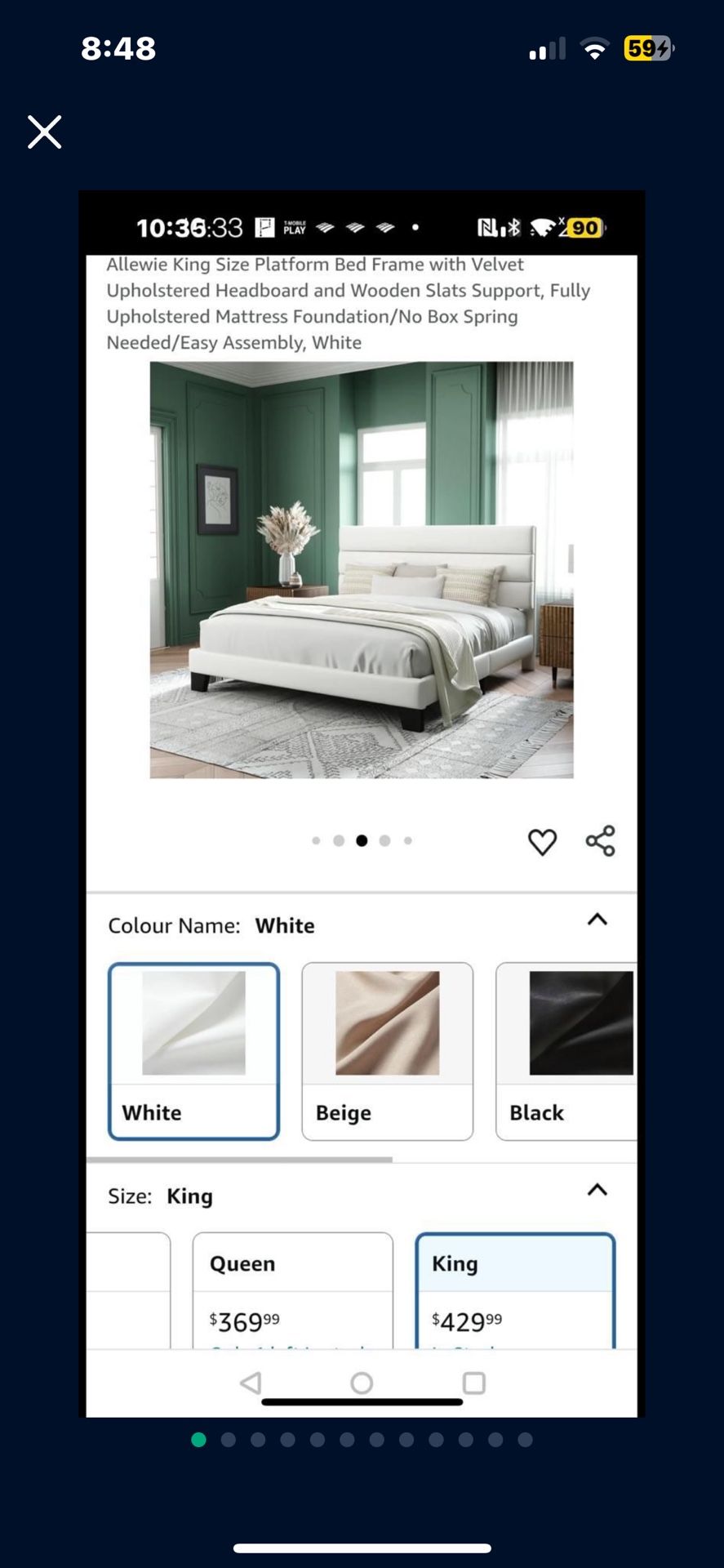 Allewie King Size Platform Bed Frame with Velvet Upholstered Headboard and Wooden Slats Support, Fully Upholstered Mattress Foundation/No Box Spring N