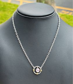 Jewelry Judith Ripka Sterling 18K yellow Gold .925 sterling silver Pink Quartz Natural Diamond Necklace 2.10CTW 17" 3.00mm JR Pink Pouch
