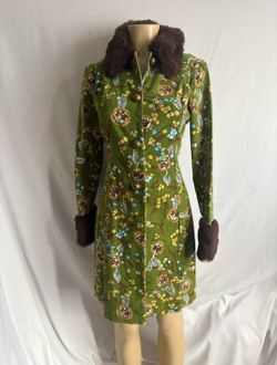 Vintage 80s does 60s green floral faux coat.