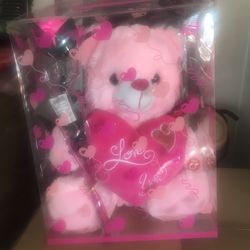 Pink or White Love Bear 12”, Throws Kisses& Says “I Love U” & Rose With LED Light & Gift Box!